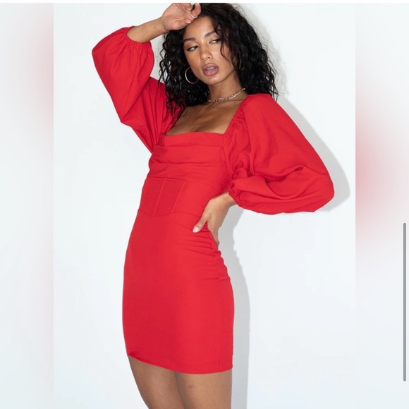 Princess Polly red long sleeve cowl neck dress - Picture 4 of 11